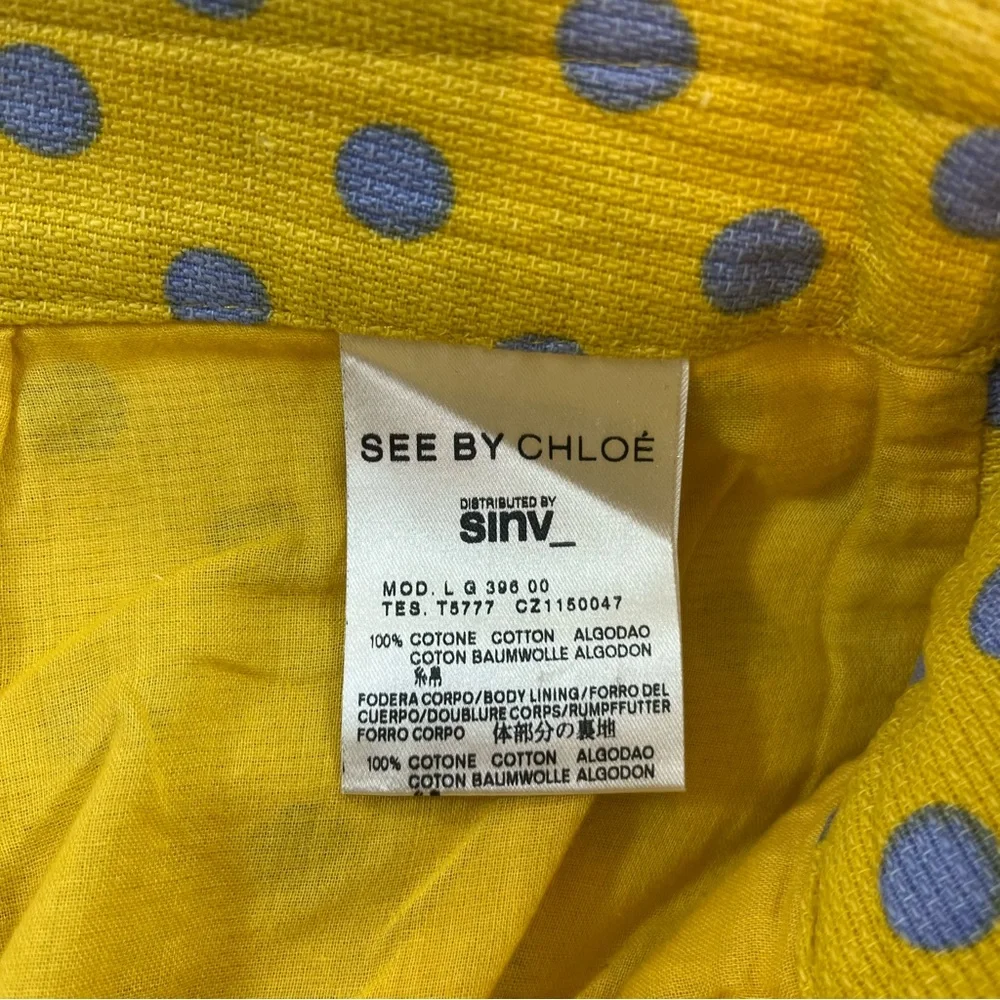See By Chloe Yellow Blue Polkadot‎ Pleated Skirt 100% Cotton Sz 10 Spring Fun